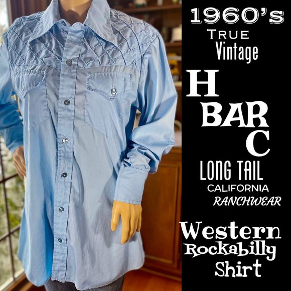 H Bar C Other - ▪️VTG▪️H BAR C▪️1960's Retro Western Rockabilly Pinkuck Ranchwear Shirt